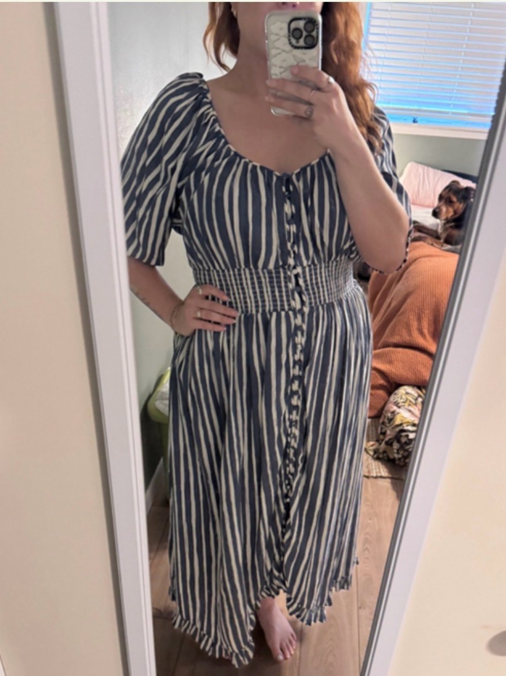 Anthropologie 1X Striped Long-Sleeve Sweetheart Button Front Peasant Dress NWT - Picture 7 of 12